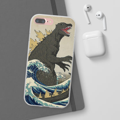 Godzilla in Hokusai Great Wave Flexi Phone Case - Stylish and Protective