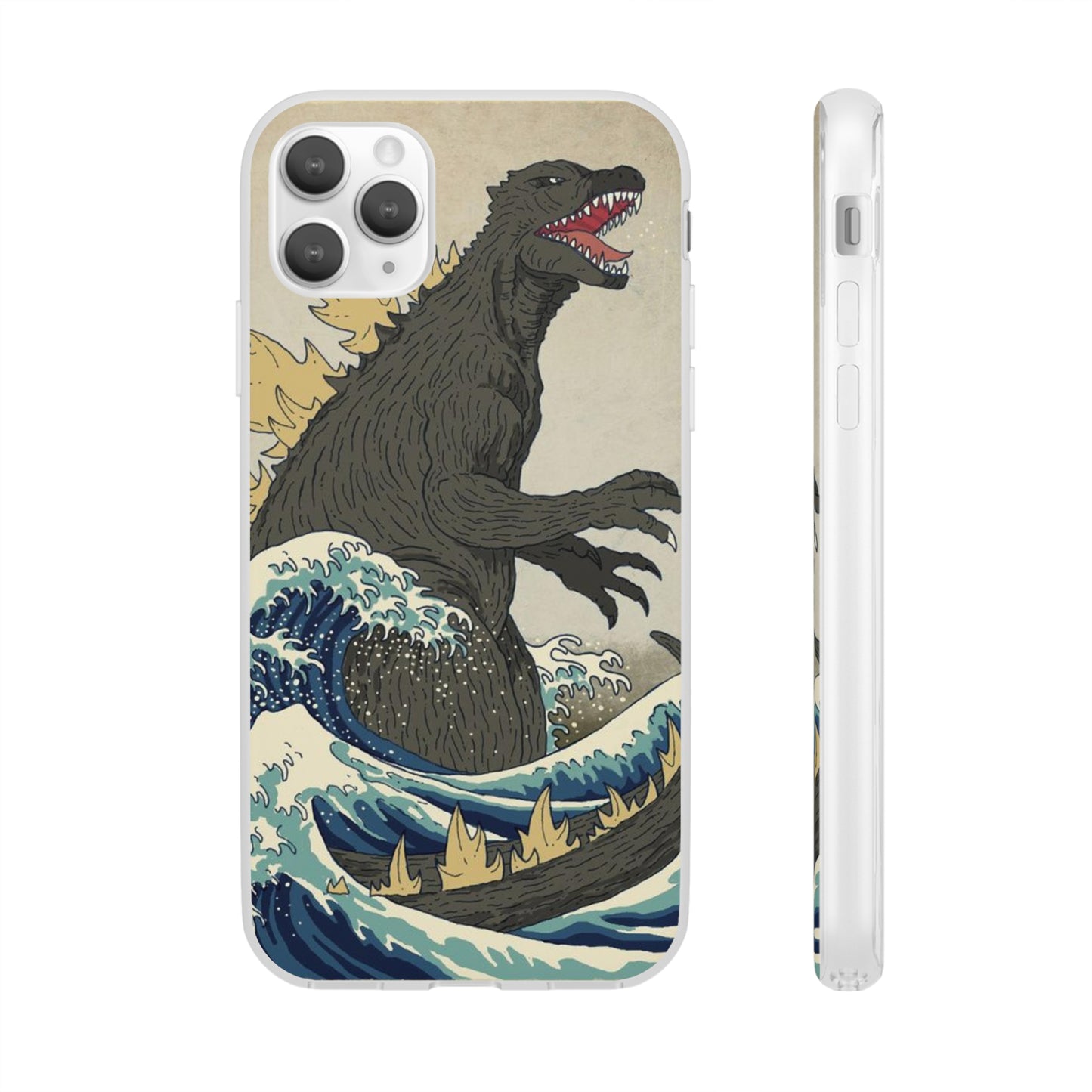 Godzilla in Hokusai Great Wave Flexi Phone Case - Stylish and Protective