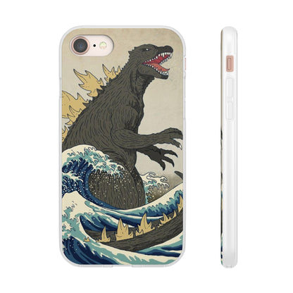 Godzilla in Hokusai Great Wave Flexi Phone Case - Stylish and Protective