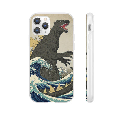 Godzilla in Hokusai Great Wave Flexi Phone Case - Stylish and Protective