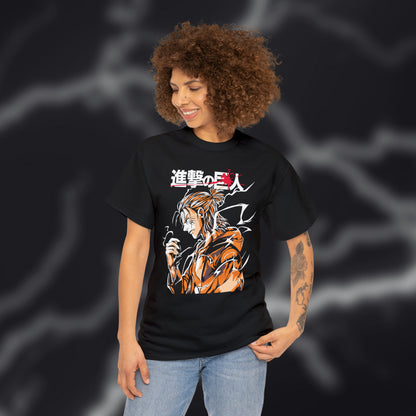 Titan's Wrath: Eren Yeager Transformation Graphic Cotton Tee - Unleash the Power Within!