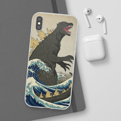 Godzilla in Hokusai Great Wave Flexi Phone Case - Stylish and Protective