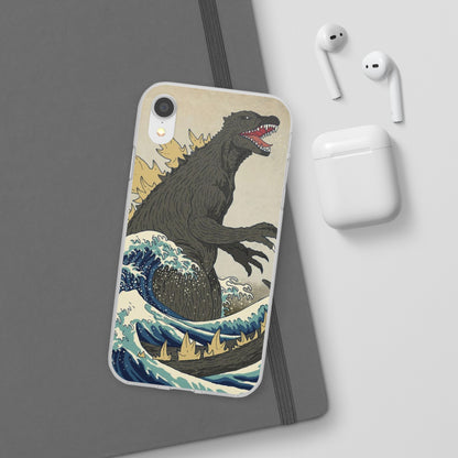 Godzilla in Hokusai Great Wave Flexi Phone Case - Stylish and Protective