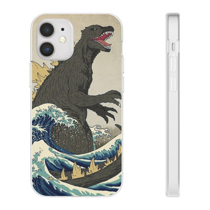 Godzilla in Hokusai Great Wave Flexi Phone Case - Stylish and Protective