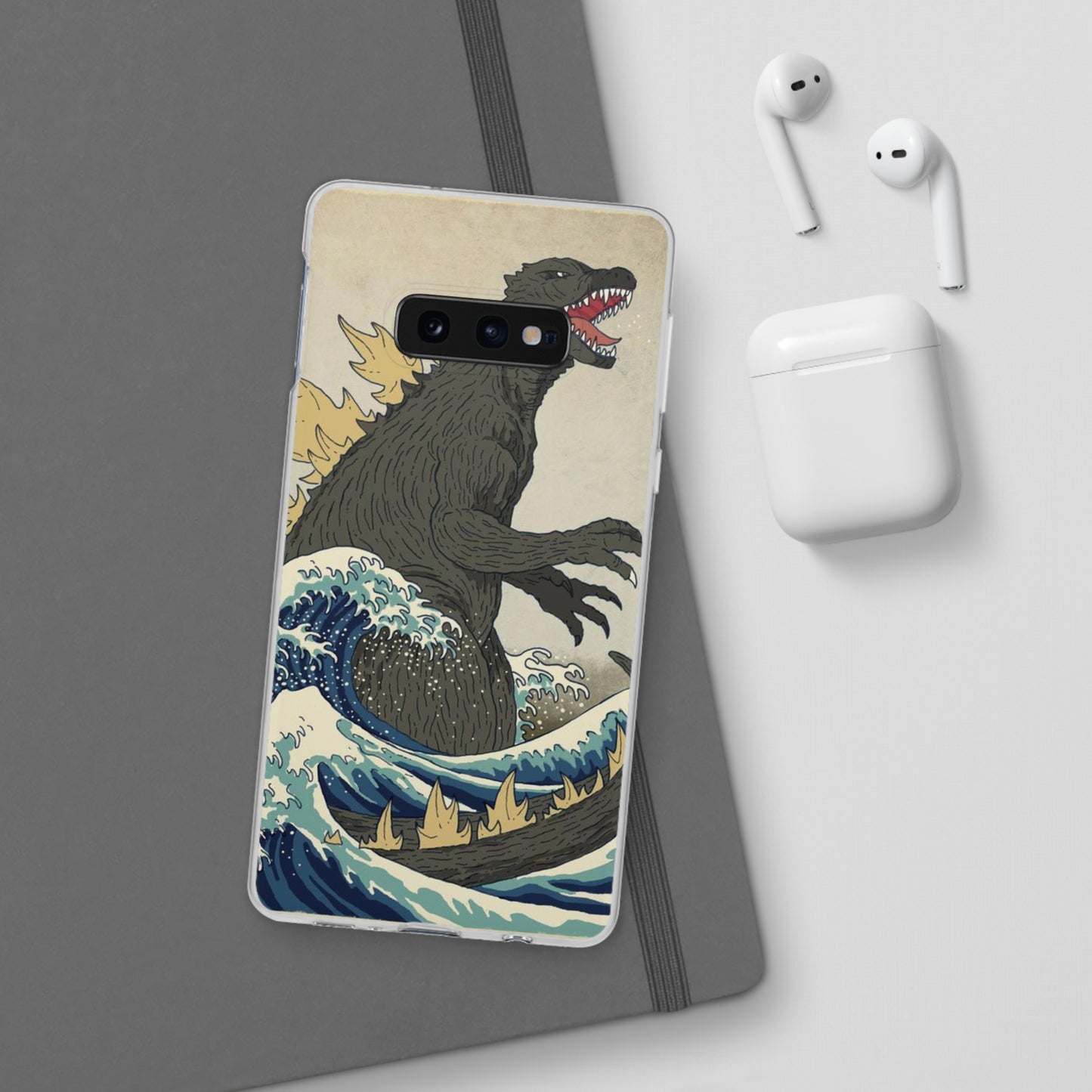 Godzilla in Hokusai Great Wave Flexi Phone Case - Stylish and Protective