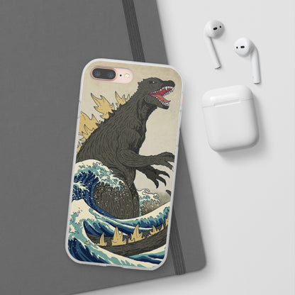 Godzilla in Hokusai Great Wave Flexi Phone Case - Stylish and Protective