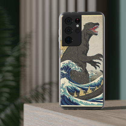 Godzilla in Hokusai Great Wave Flexi Phone Case - Stylish and Protective