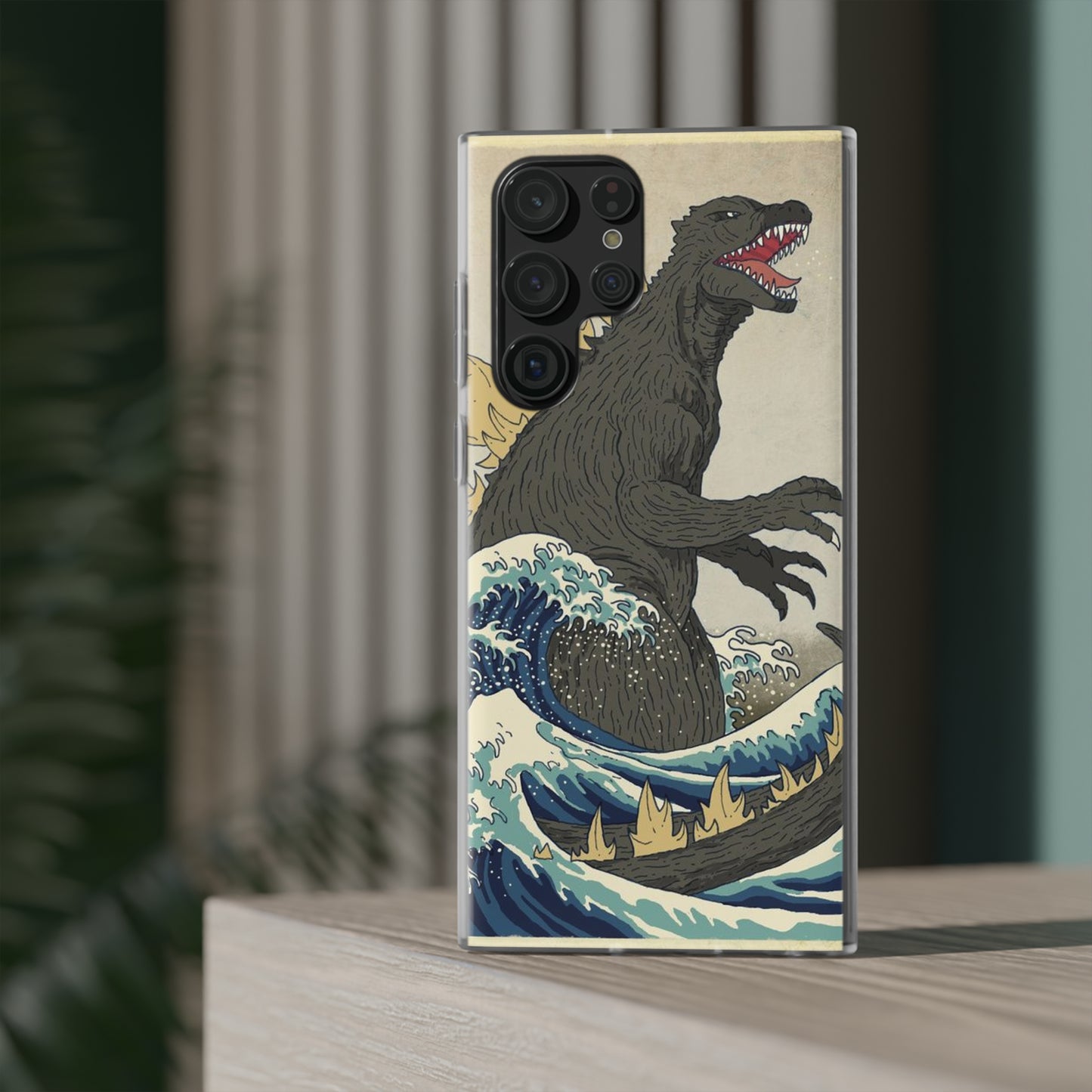 Godzilla in Hokusai Great Wave Flexi Phone Case - Stylish and Protective