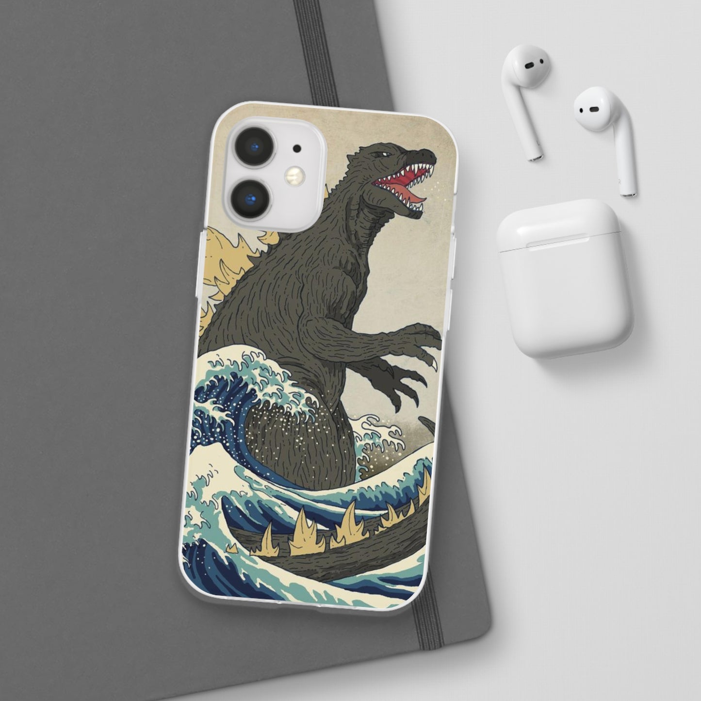 Godzilla in Hokusai Great Wave Flexi Phone Case - Stylish and Protective