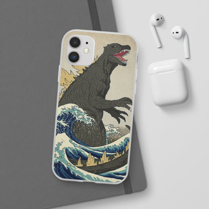 Godzilla in Hokusai Great Wave Flexi Phone Case - Stylish and Protective