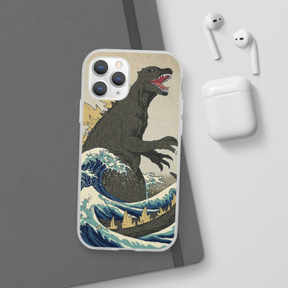 Godzilla in Hokusai Great Wave Flexi Phone Case - Stylish and Protective