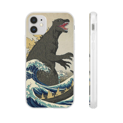 Godzilla in Hokusai Great Wave Flexi Phone Case - Stylish and Protective