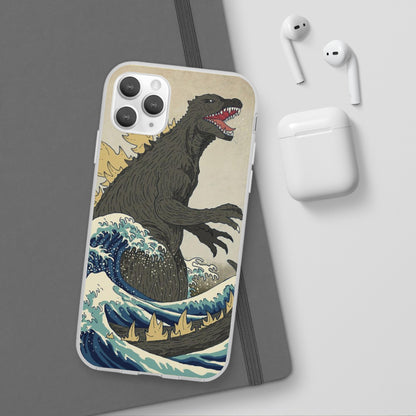 Godzilla in Hokusai Great Wave Flexi Phone Case - Stylish and Protective