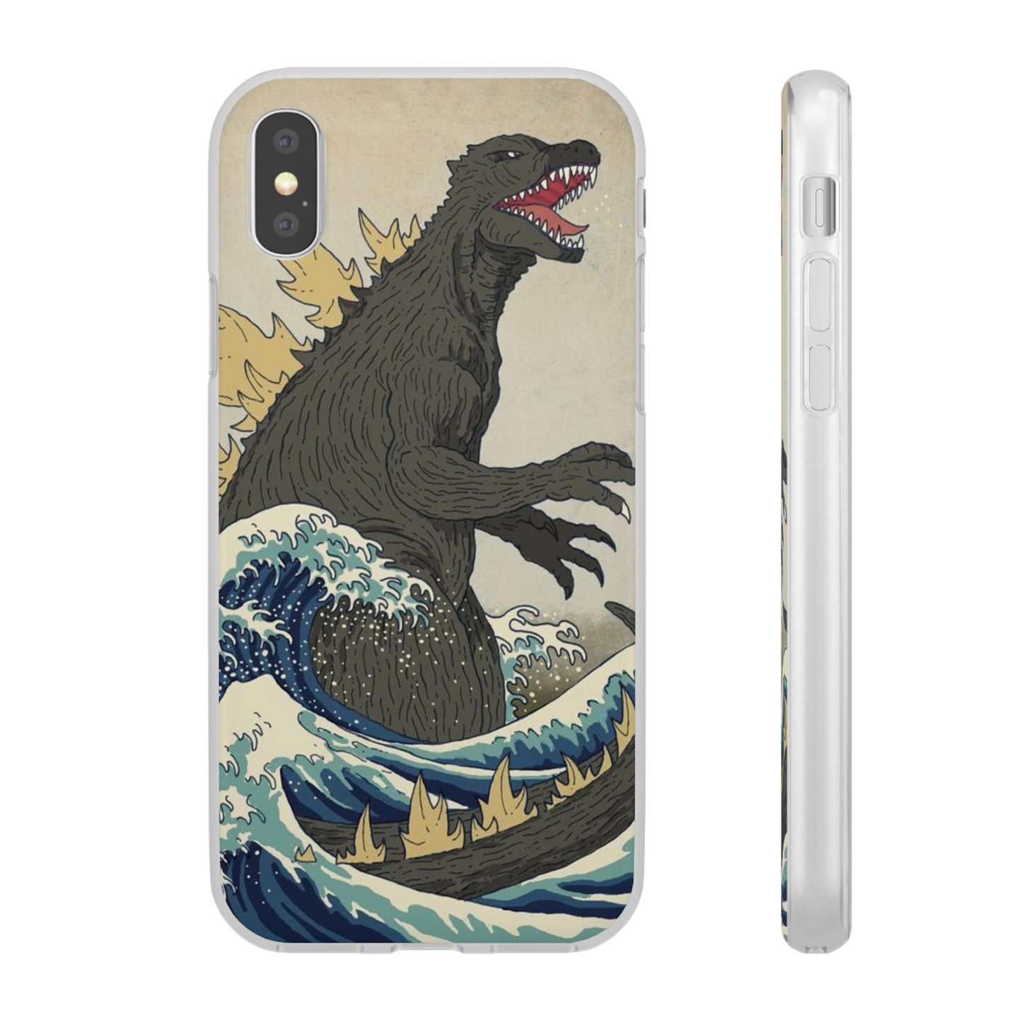 Godzilla in Hokusai Great Wave Flexi Phone Case - Stylish and Protective