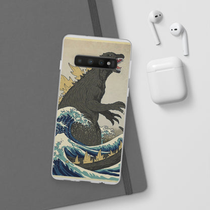 Godzilla in Hokusai Great Wave Flexi Phone Case - Stylish and Protective