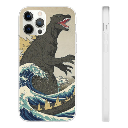 Godzilla in Hokusai Great Wave Flexi Phone Case - Stylish and Protective