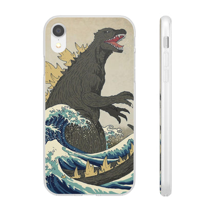 Godzilla in Hokusai Great Wave Flexi Phone Case - Stylish and Protective