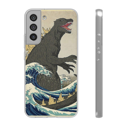 Godzilla in Hokusai Great Wave Flexi Phone Case - Stylish and Protective