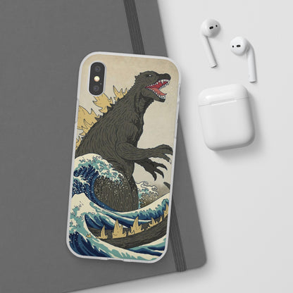 Godzilla in Hokusai Great Wave Flexi Phone Case - Stylish and Protective