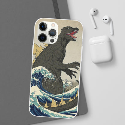 Godzilla in Hokusai Great Wave Flexi Phone Case - Stylish and Protective