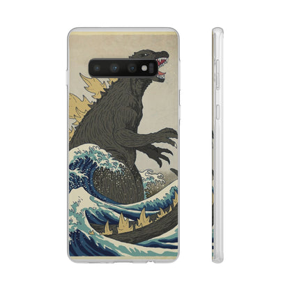 Godzilla in Hokusai Great Wave Flexi Phone Case - Stylish and Protective