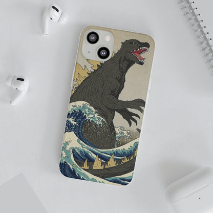 Godzilla in Hokusai Great Wave Flexi Phone Case - Stylish and Protective