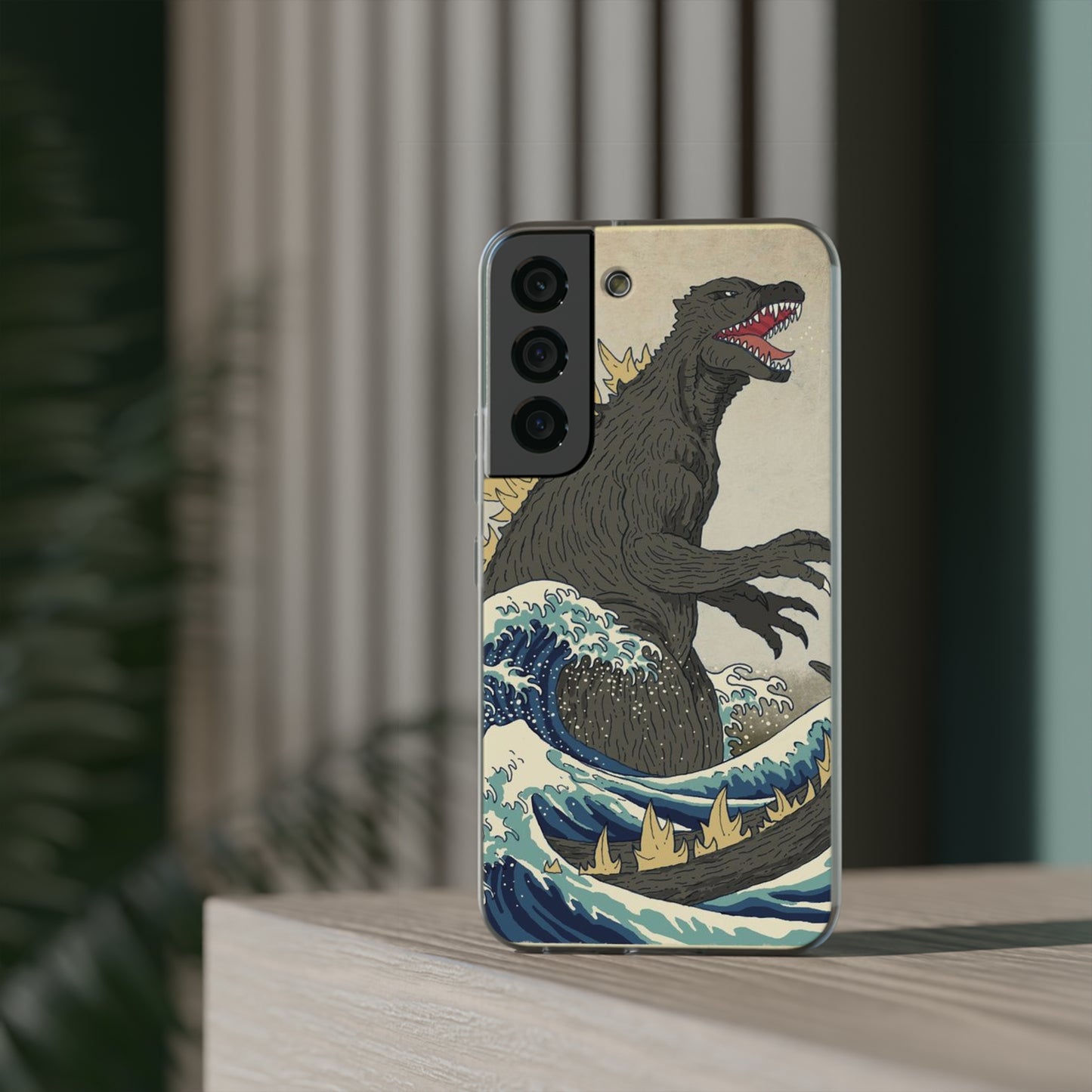 Godzilla in Hokusai Great Wave Flexi Phone Case - Stylish and Protective