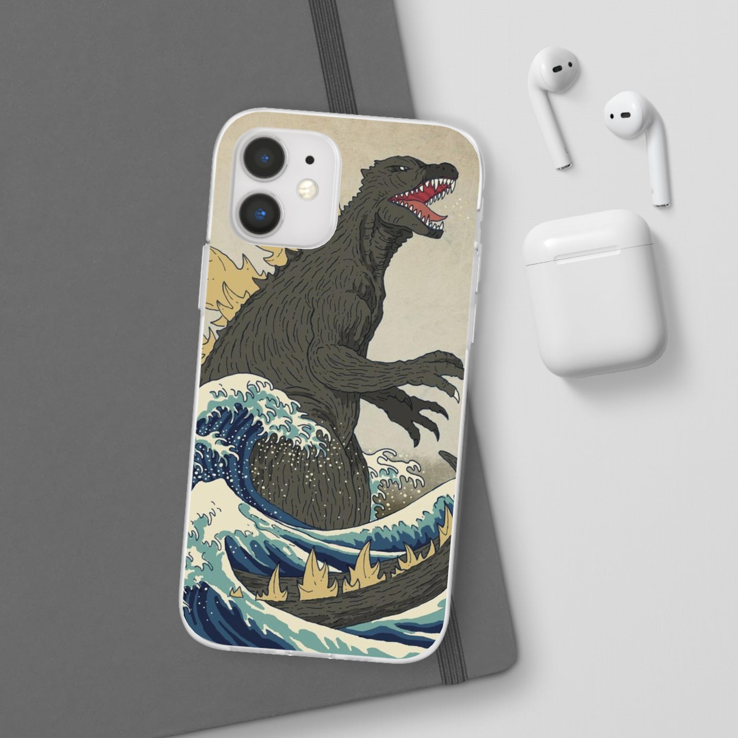 Godzilla in Hokusai Great Wave Flexi Phone Case - Stylish and Protective