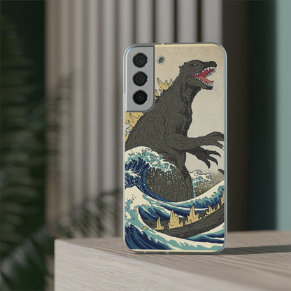 Godzilla in Hokusai Great Wave Flexi Phone Case - Stylish and Protective