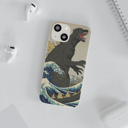 Godzilla in Hokusai Great Wave Flexi Phone Case - Stylish and Protective