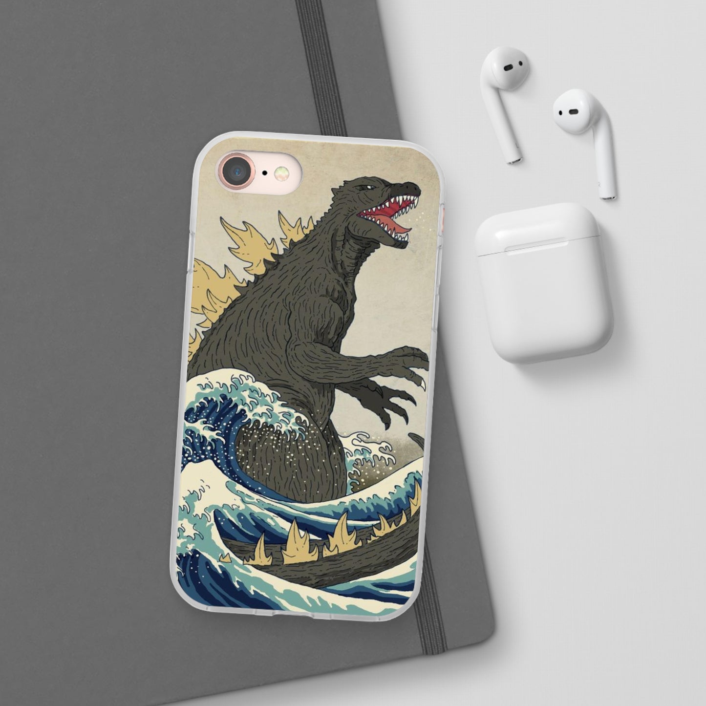 Godzilla in Hokusai Great Wave Flexi Phone Case - Stylish and Protective