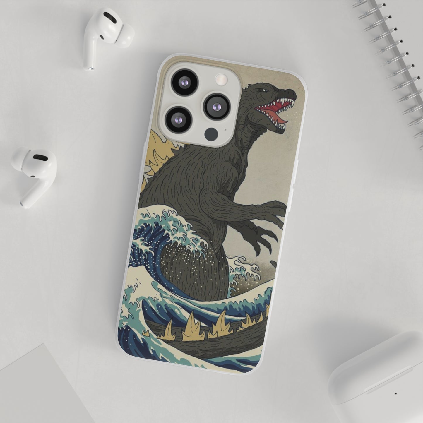 Godzilla in Hokusai Great Wave Flexi Phone Case - Stylish and Protective