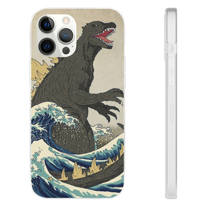 Godzilla in Hokusai Great Wave Flexi Phone Case - Stylish and Protective