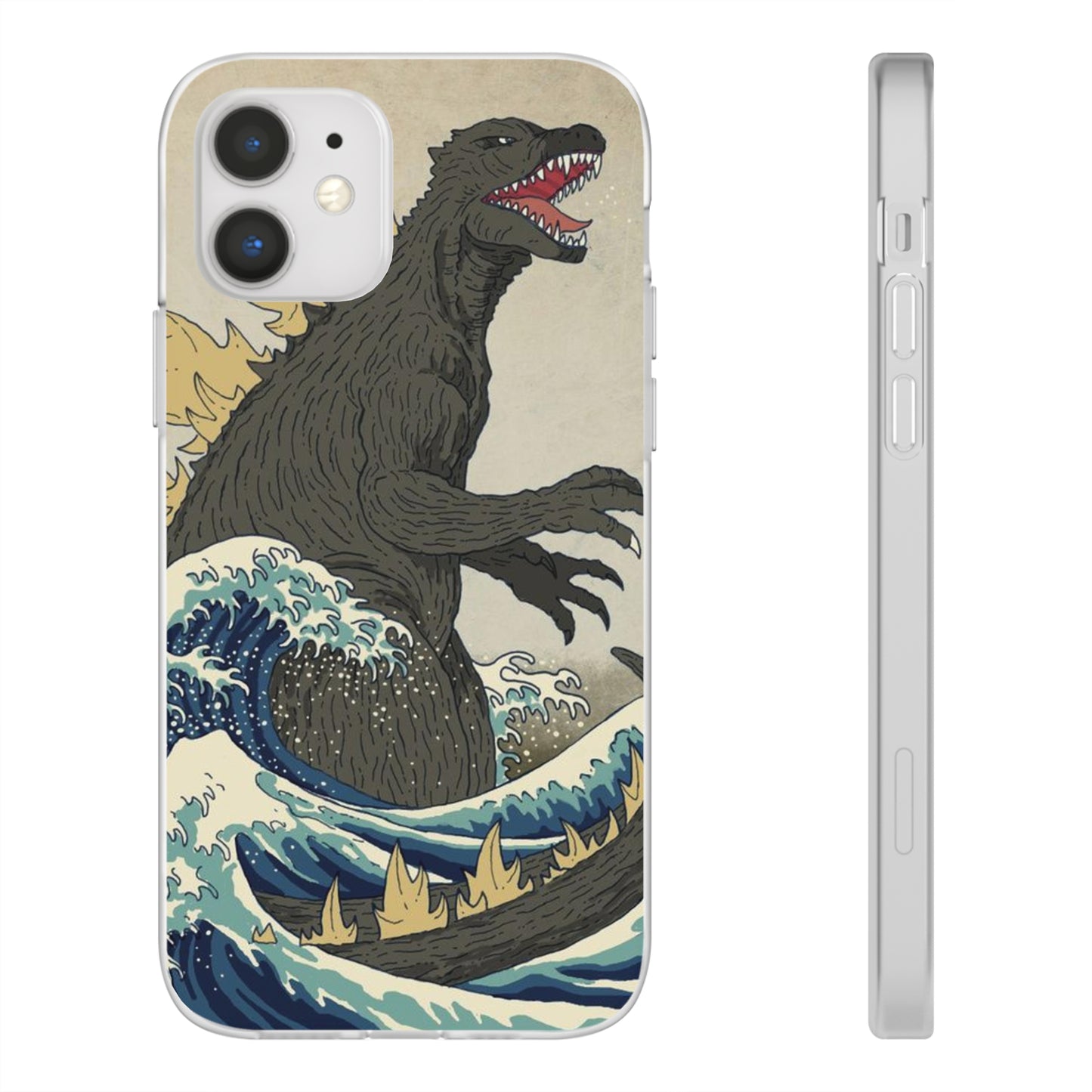 Godzilla in Hokusai Great Wave Flexi Phone Case - Stylish and Protective