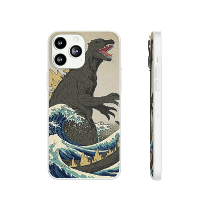 Godzilla in Hokusai Great Wave Flexi Phone Case - Stylish and Protective