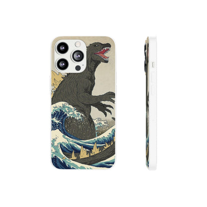 Godzilla in Hokusai Great Wave Flexi Phone Case - Stylish and Protective