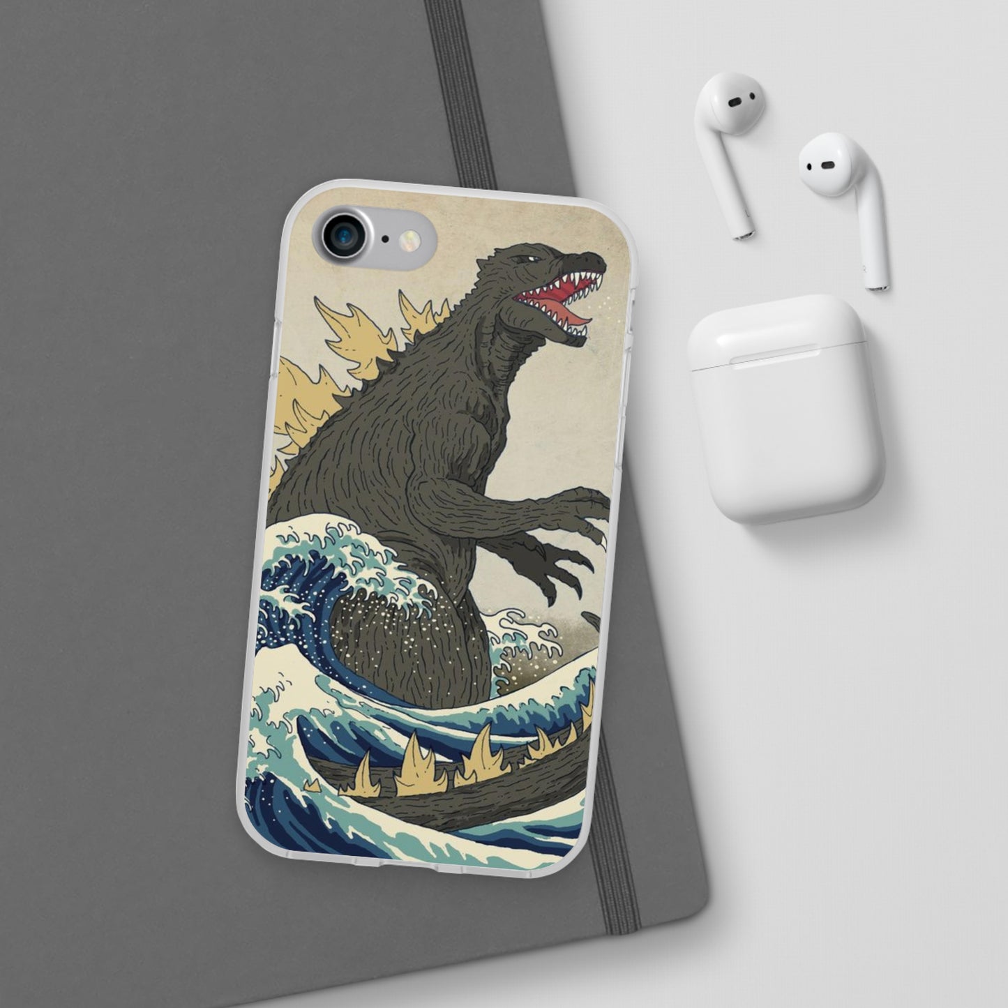 Godzilla in Hokusai Great Wave Flexi Phone Case - Stylish and Protective