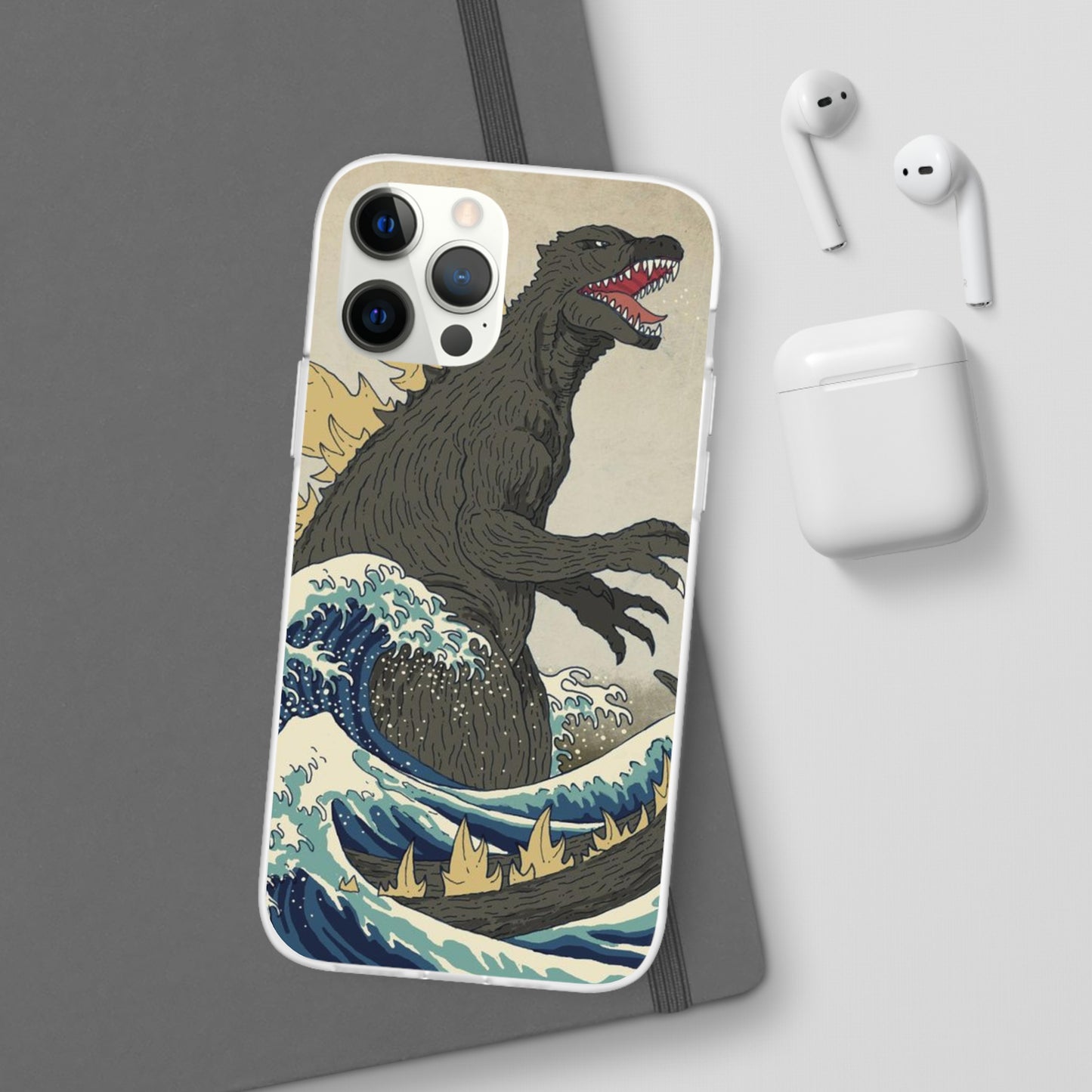 Godzilla in Hokusai Great Wave Flexi Phone Case - Stylish and Protective