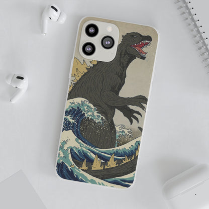 Godzilla in Hokusai Great Wave Flexi Phone Case - Stylish and Protective