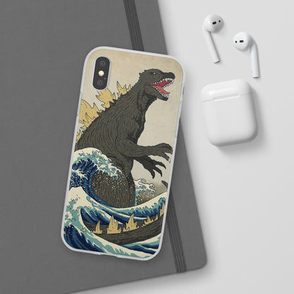 Godzilla in Hokusai Great Wave Flexi Phone Case - Stylish and Protective